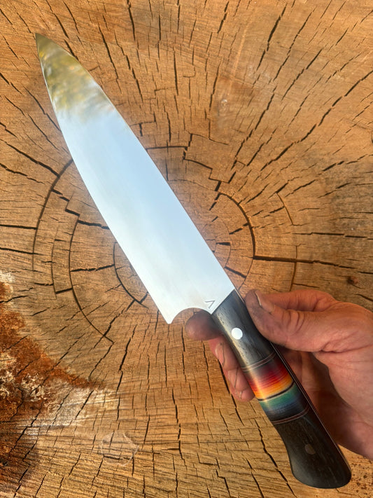 Salmon River Chef Knife, 80CrV2 Carbon Steel, Bog Oak, GL-Hansen G-Carta, Stainless Pins